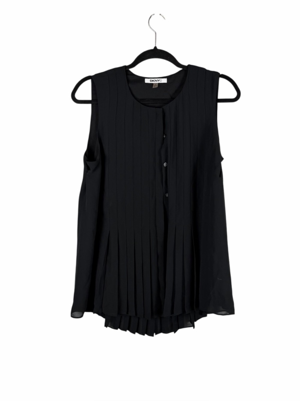 DKNYC Black Pleated Sleeveless Button Front Blouse Size M